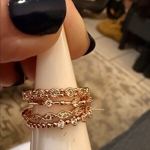 Rose Gold Stacking Rings with Sparkling Accents